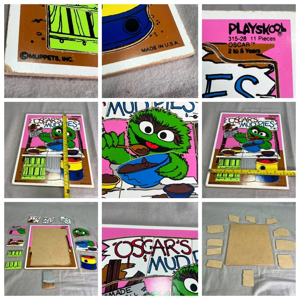 Playskool Sesame Street Wood Inlay Puzzles Vintage Retro Ernie Oscar Big Bird